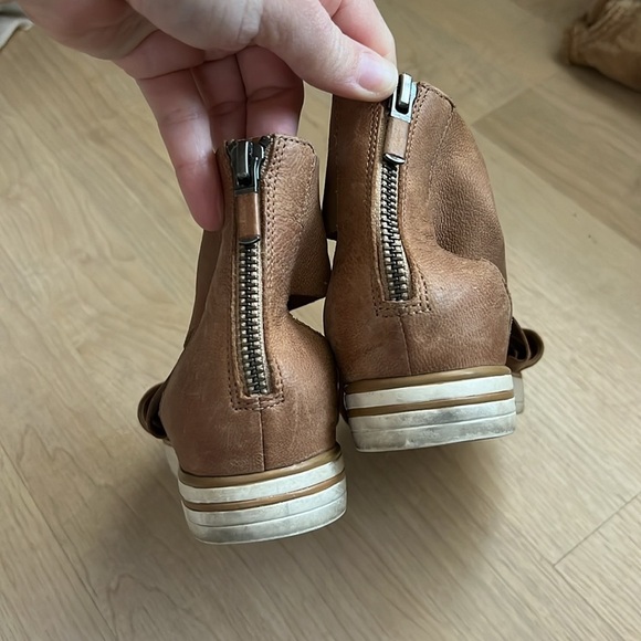 Eileen Fisher Sport Leather Sandal Sneaker Open Toe Strappy 7 Zipper Neutral - Picture 2 of 10